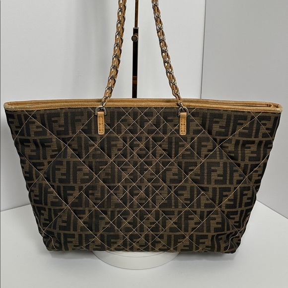 💯Authentic Fendi Brown Zucca Quilted Nylon Large Roll Tote🍀 - Picture 5 of 17